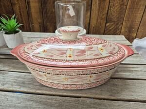 💥 Temp-Tations Rare Old World Pink Cranberry 3.5 QT Oval Casserole Dish